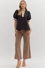 Load image into Gallery viewer, Entro Solid Color Top with Contrasting Striped Details in Black