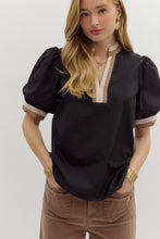Load image into Gallery viewer, Entro Solid Color Top with Contrasting Striped Details in Black