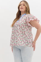 Load image into Gallery viewer, Entro Floral Print Flutter Sleeve Top in Red
