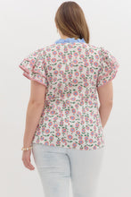 Load image into Gallery viewer, Entro Floral Print Flutter Sleeve Top in Red