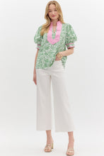 Load image into Gallery viewer, Entro Floral Print Top with Contrasting Accents in Green