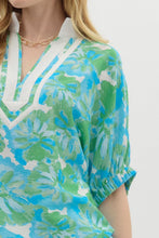 Load image into Gallery viewer, Entro Bright Floral Print Dolman Top in Green Aqua