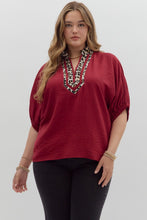 Load image into Gallery viewer, Entro Solid Color Dolman Top With Leopard Print Trim in Garnet