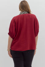 Load image into Gallery viewer, Entro Solid Color Dolman Top With Leopard Print Trim in Garnet