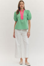 Load image into Gallery viewer, entro Classic Gingham Ruffle Top in Green