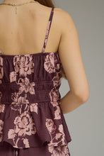 Load image into Gallery viewer, Entro Floral Print Sleeveless Peplum Top in Plum