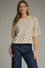 Load image into Gallery viewer, Entro Polka Dot Ribbed Sweater Knit Top in Ecru