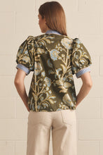 Load image into Gallery viewer, Entro Floral Contrast Binding Puff Sleeve Top in Olive