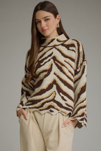 Load image into Gallery viewer, Entro Animal Print Scallop Trim Mock Neck Sweater in Oatmeal