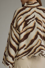 Load image into Gallery viewer, Entro Animal Print Scallop Trim Mock Neck Sweater in Oatmeal