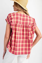Load image into Gallery viewer, Easel Plaid Pattern Top in Hot Pink Shirts & Tops Easel