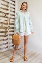 Load image into Gallery viewer, Easel Irregular Striped Button Down Shirt in Aqua Blue Shirts & Tops Easel