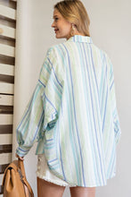 Load image into Gallery viewer, Easel Irregular Striped Button Down Shirt in Aqua Blue Shirts & Tops Easel