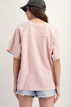 Load image into Gallery viewer, Easel OVERSIZED Knit Top with Denim Heart Patches in Dusty Rose