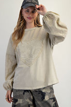 Load image into Gallery viewer, Easel Eyelet Lace Heart Patched Top in Faded Sage