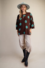 Load image into Gallery viewer, Easel Contrasting Polka-Dot Print Sweater in Brown ON ORDER