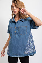 Load image into Gallery viewer, Easel Washed Denim Shirt with Bandana Details Shirts & Tops Easel