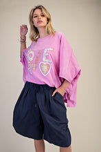 Load image into Gallery viewer, Easel Mineral Washed LOVE Patched Cotton Top in Candy Pink