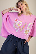 Load image into Gallery viewer, Easel Mineral Washed LOVE Patched Cotton Top in Candy Pink