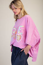 Load image into Gallery viewer, Easel Mineral Washed LOVE Patched Cotton Top in Candy Pink