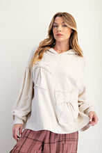 Load image into Gallery viewer, Easel Solid Color Terry Knit Bow Patch Hooded Top on Ecru