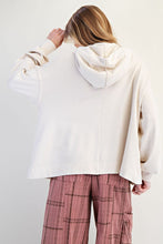 Load image into Gallery viewer, Easel Solid Color Terry Knit Bow Patch Hooded Top on Ecru