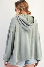 Load image into Gallery viewer, Easel Solid Color Terry Knit Bow Patch Hooded Top on Sage