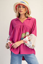 Load image into Gallery viewer, Easel Patched Detail Cotton Gauze Top in Magenta