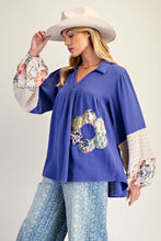 Load image into Gallery viewer, Easel Patched Detail Cotton Gauze Top in Royal Blue