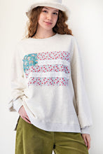 Load image into Gallery viewer, Easel Mineral Washed American Flag Patched Top in Lt Heather Grey