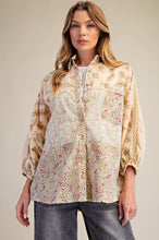 Load image into Gallery viewer, Easel Mixed Print Button Down Shirt in Straw