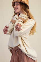Load image into Gallery viewer, Easel Terry Knit Mixed Patched Sleeve Top in Natural
