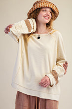 Load image into Gallery viewer, Easel Terry Knit Mixed Patched Sleeve Top in Natural