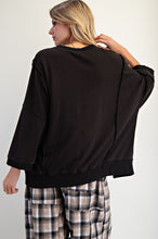 Load image into Gallery viewer, Easel Solid Color Terry Knit Top with Applique Bows on Hem in Black ON ORDER