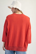 Load image into Gallery viewer, Easel Solid Color Terry Knit Top with Applique Bows on Hem in Boho Red
