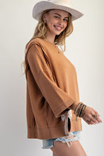 Load image into Gallery viewer, Easel Solid Color Terry Knit Top with Applique Bows on Hem in Camel