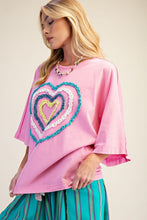 Load image into Gallery viewer, Easel Ruffle Heart Terry Knit Top in Candy Pink