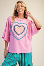 Load image into Gallery viewer, Easel Ruffle Heart Terry Knit Top in Candy Pink