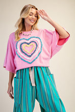 Load image into Gallery viewer, Easel Ruffle Heart Terry Knit Top in Candy Pink