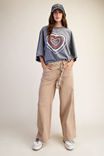 Load image into Gallery viewer, Easel Ruffle Heart Terry Knit Top in Smoke