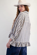 Load image into Gallery viewer, Easel Striped Linen Top in Denim ON ORDER