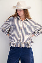 Load image into Gallery viewer, Easel Striped Linen Top in Denim ON ORDER