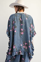 Load image into Gallery viewer, Easel Floral Print Chambray Open Front Cardigan in Washed Denim