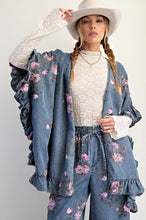 Load image into Gallery viewer, Easel Floral Print Chambray Open Front Cardigan in Washed Denim