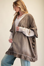 Load image into Gallery viewer, Easel Washed Chambray Star Patched Back Open Front Cardigan in Mocha
