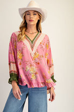 Load image into Gallery viewer, Easel Floral Ruffled Chiffon Top in Coral Pink