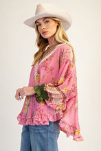 Load image into Gallery viewer, Easel Floral Ruffled Chiffon Top in Coral Pink