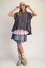 Load image into Gallery viewer, Easel Terry Knit Top with Allover Floral Print in Black