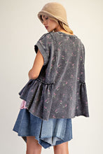 Load image into Gallery viewer, Easel Terry Knit Top with Allover Floral Print in Black