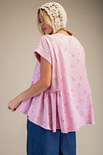 Load image into Gallery viewer, Easel Terry Knit Top with Allover Floral Print in Cotton Candy